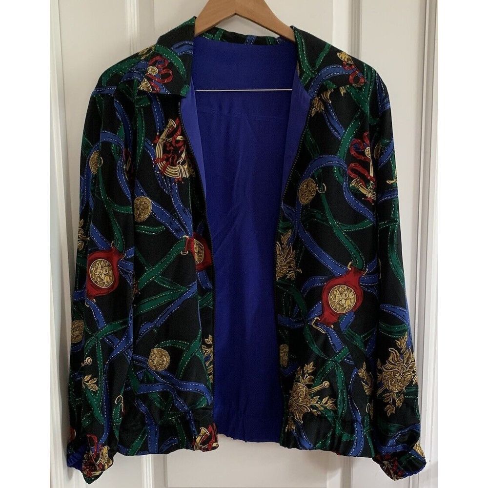Style Exchange Women's Vintage 80's Reversible Silk Jacket Multicolored Medium‎